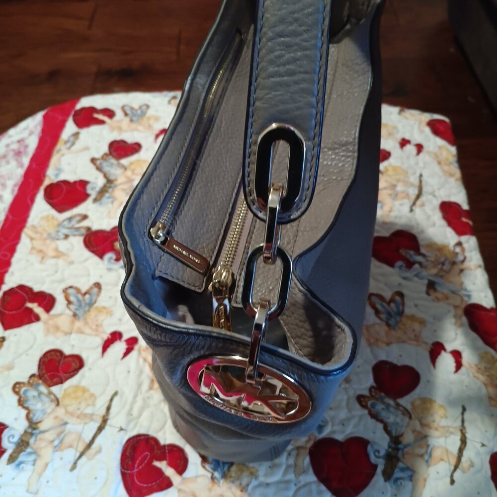 Michael Kors Leather Handbag Fulton Gray Pebbled Bag